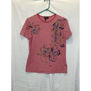 Lauren Jeans Co. Women Hot‎ Pink & White Stripe Short Sleeve T-Shirt Sz Small